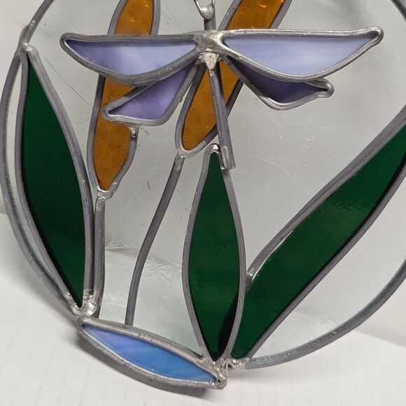 Vintage 3D DRAGONFLY STAINED GLASS WINDOW PANEL SUN CATCHER - Picture 2 of 8
